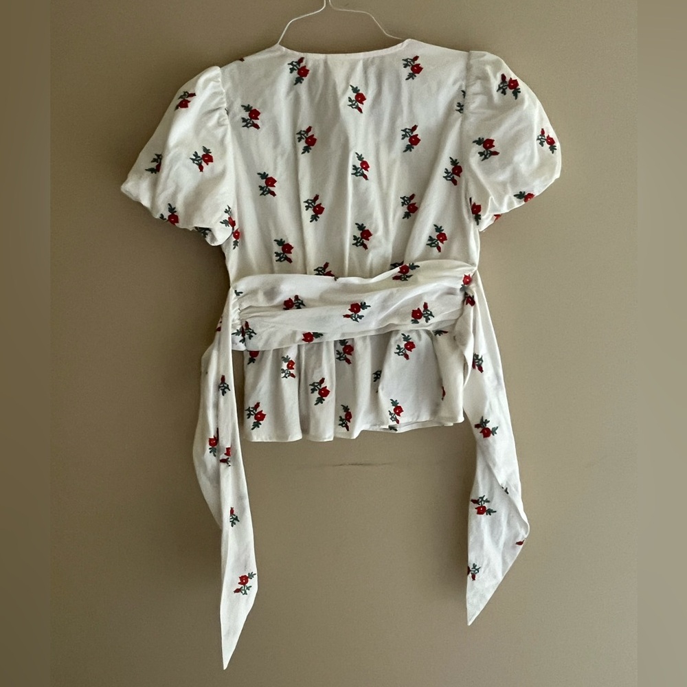 Anthropologie White Embroidered Blouse w/ Waist Tie - Picture 2 of 6